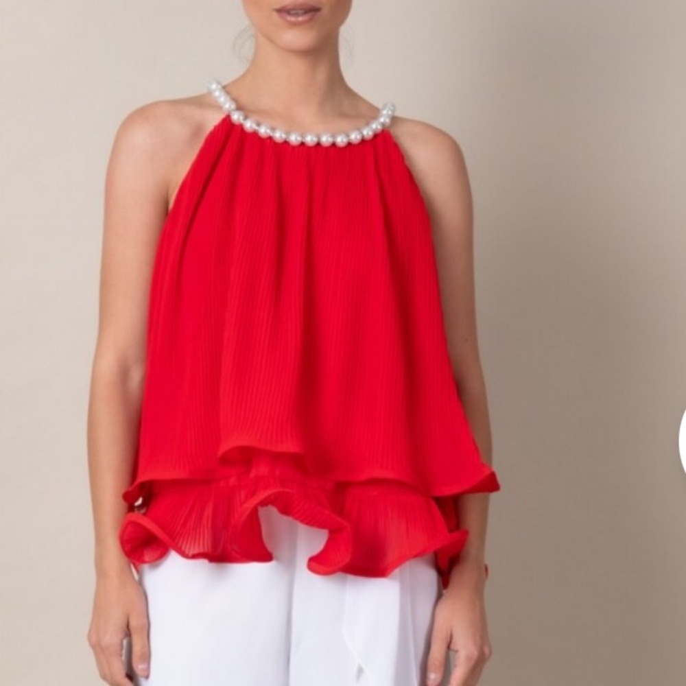 Red Vivid with pearls collar size medium in good condition